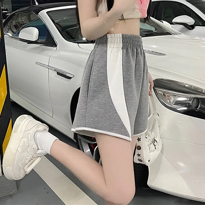 2023 New Summer High Waist Contrast Color Slim Wide Leg Casual Fashion Versatile Loose Straight Leg Sports Women's Shorts