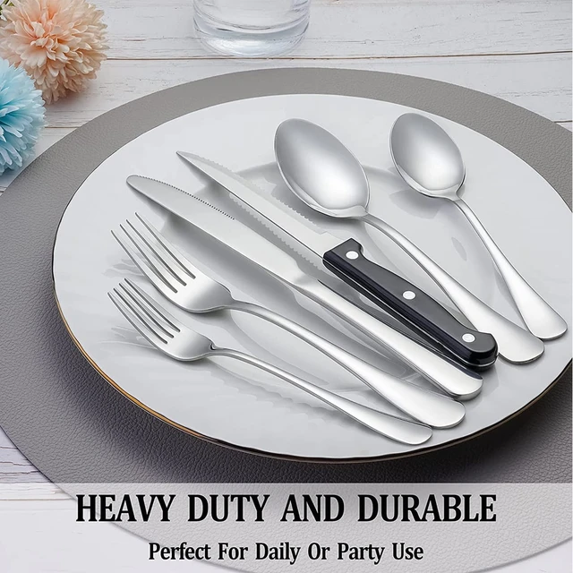 24-Piece Black Silverware Set with Steak Knives, Unique Flower Design Flatware  Cutlery Set, Fork Spoon Knife, Mirror Polished - AliExpress