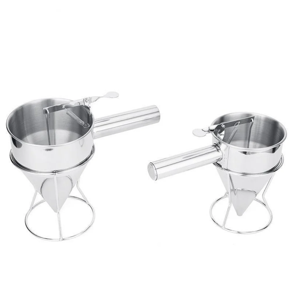 600/1200ML Oil Bucket with Holder Stainless Steel Funnel Dispenser Cupcake Pancake Batter Octopus Ball Kitchen Baking Tool