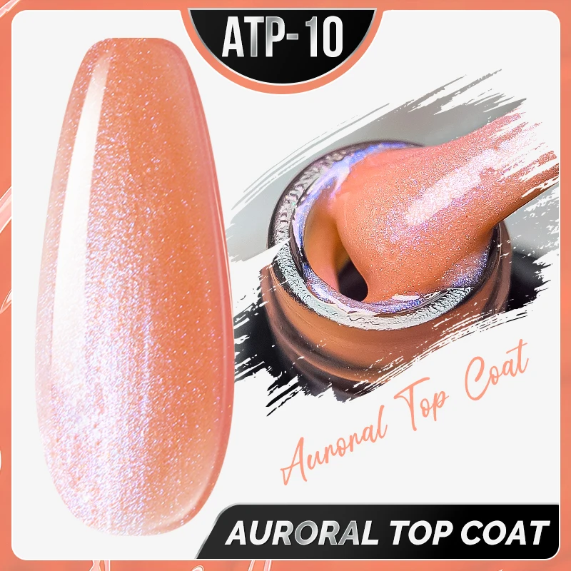 Hot 8ml Aurora Blue Green Top Coat No Wipe UV Gel Shimmer Nail Polish Soak Off Pearl Nail Polish Top Coat Varnish Matte Topcoat