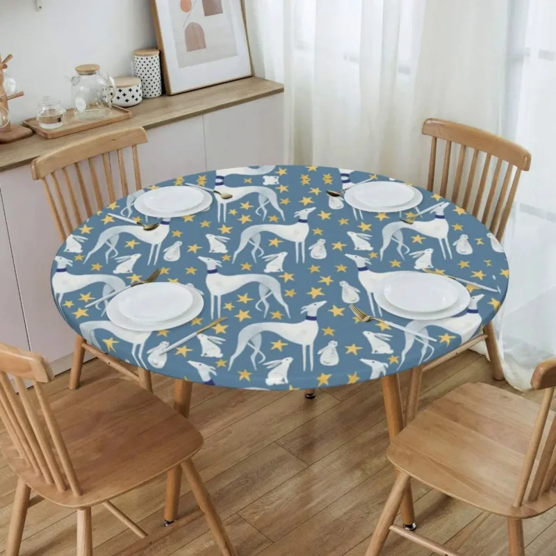 

Waterproof Oil-Proof Galgo Hare And Stars Tablecloth Backed Elastic Edge Table Cover Fit Greyhound Whippet Dog Table Cloth