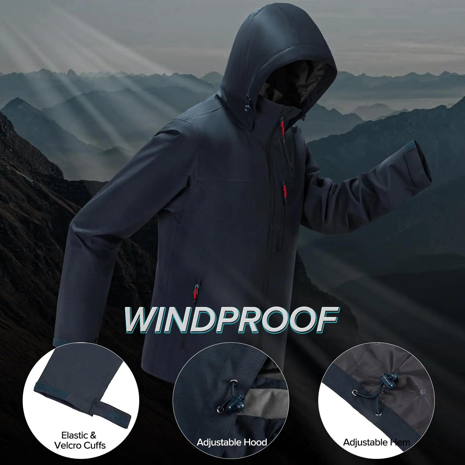 GOLDEN CAMEL Men's Waterproof Softshell Jackets Lightweight Hooded Raincoat with Zipper Pockets for Outdoor Hiking Windbreakers