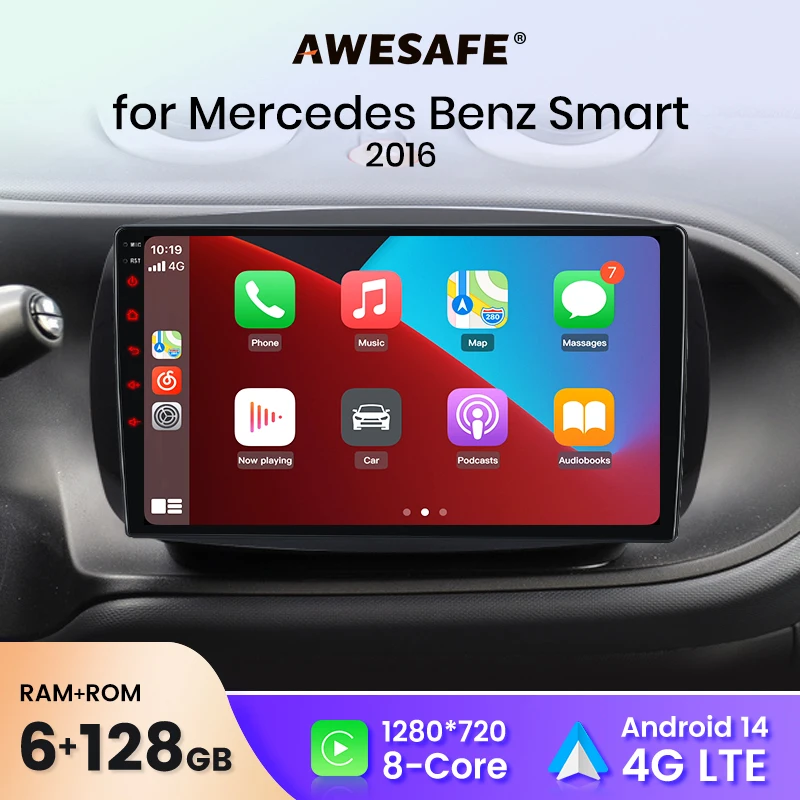 AWESAFE Wireless CarPlay Android Auto Car Radio Stereo For Mercedes Benz Smart 2016 Car Intelligent Systems BT FM RDS Plug & Play SWC UK Shipped