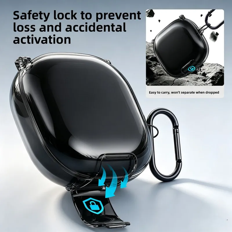 Protective Earphone Case with Lock Buckle & Stand, Includes Cleaning Tool