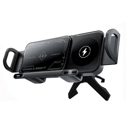 Fast Dual Coil Car Wireless Charger Station with Magnet and Foldable Design (Black)