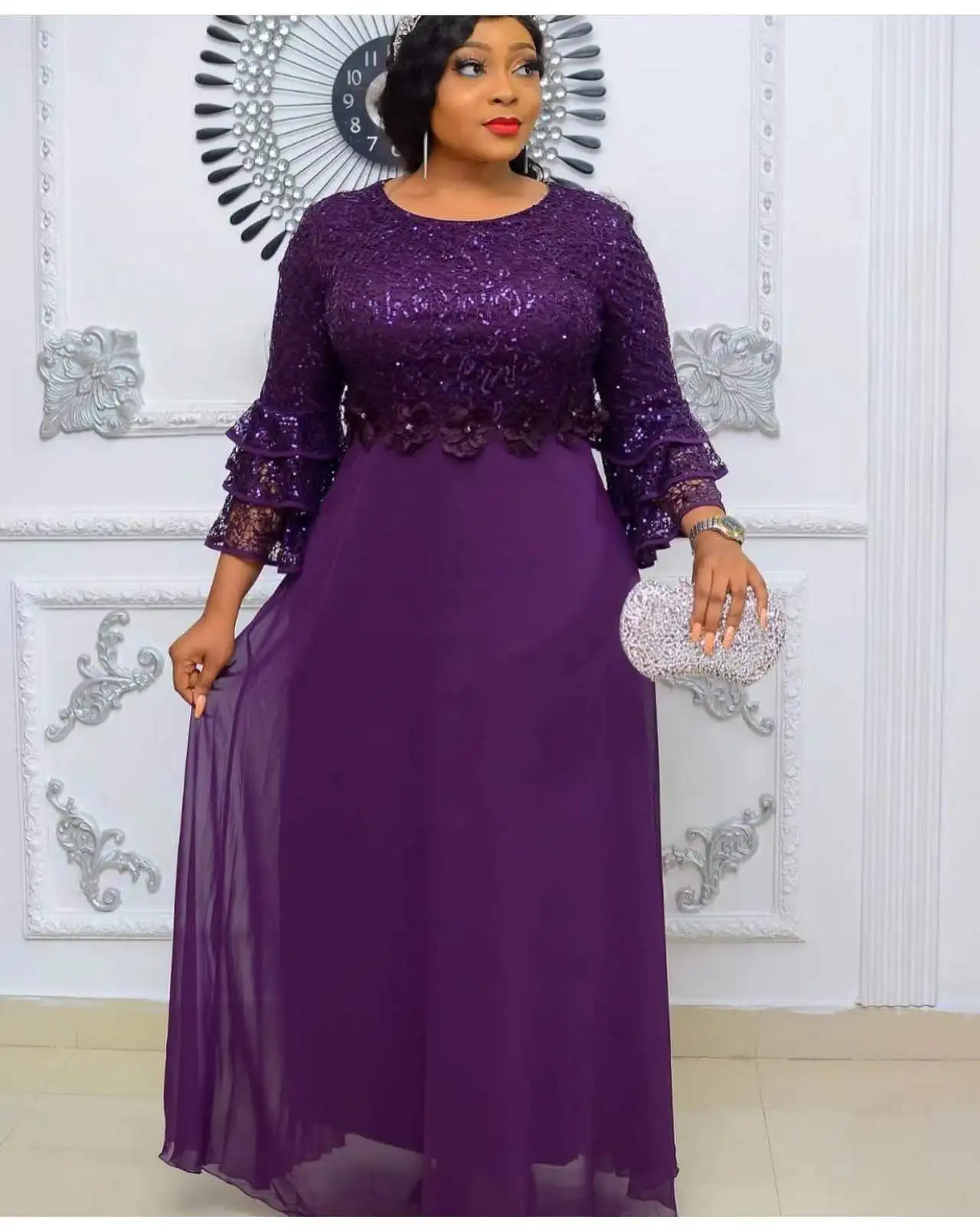 Plus Size African Party Dresses for Women New Fashion Dashiki Ankara Lace Wedding Gowns Elegant Muslim Kaftan Maxi Dress