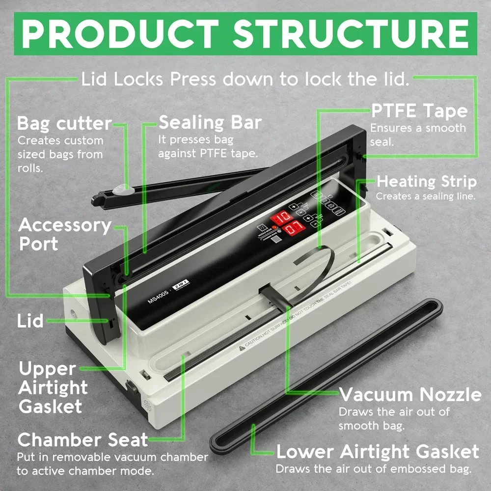 40CM Commercial Vacuum Sealers Fully Automatic Non-picking Bag Food Vacuum Sealing Machine Texture Bag Smooth Bag MS4005 Sealer 5