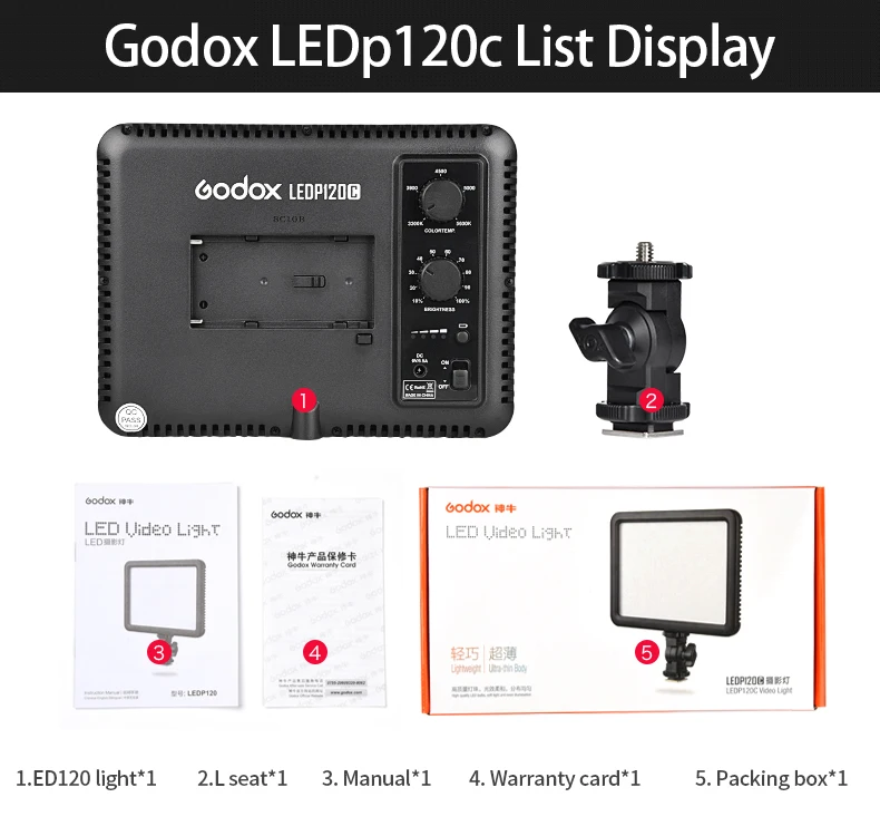 Godox P120C Led Video Light Ultra Slim Studio Continuous Lights 3300k~5600k Led Light Lamp With Battery For Camera DV Camcorder