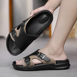 Men's Fashionable Outdoor Leather Slippers with Elastic Laces and Breathable, Anti - Slip Design - 45 (Zhenl5204 - zong)