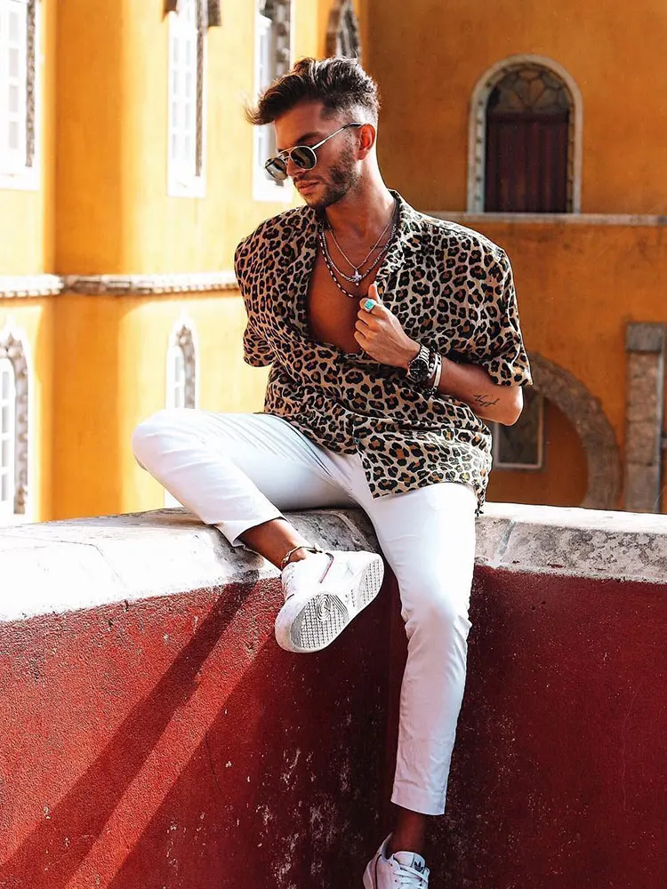 2024 Fashion Trend 3d Leopard Print Shirts Men Hawaiian Loose Breathable Clothes Hip Hop Streetwear 4