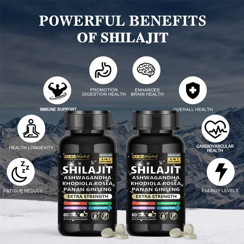 8 in 1 Shilajit Ashwagandha Panax Ginseng Turmeric Capsules Natural Pure Ingredient Supplement ginseng capsules