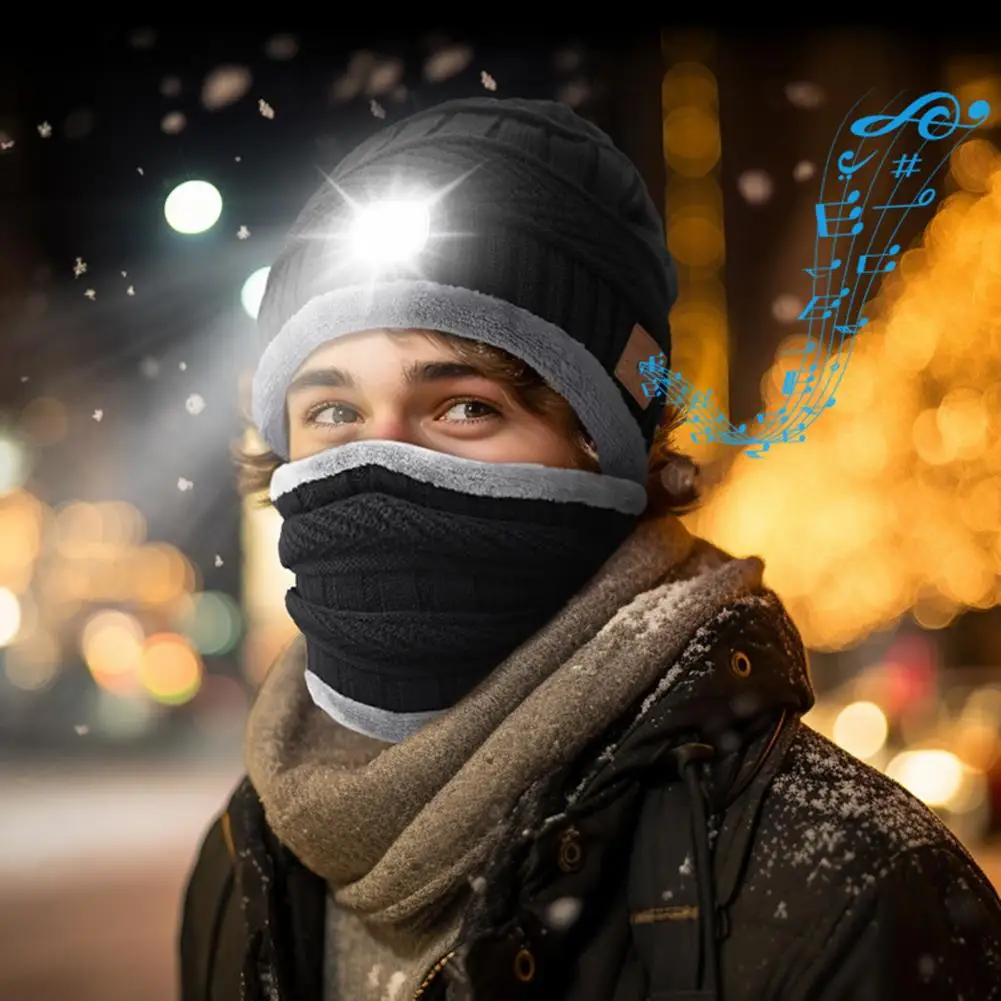 

LED Headphone Hat Neck Warmer Set Beanie with Built-in Headphones Soft Fabric Camping Night Jogging Unisex Beanie Scarf Set