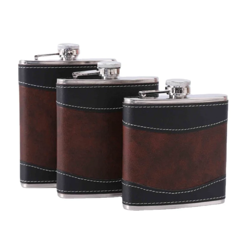 PU Surface Retro 6-8Oz Portable Flagon Family Outdoor Travel Multi-Purpose Exquisite Wine Bottle Practical Gift Hip Flask