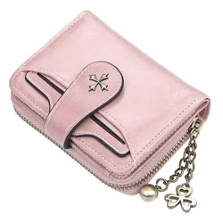 Elegant Women's PU Leather Compact Wallet with Coin and Card Holders - Blue Red Clutch (Pink)