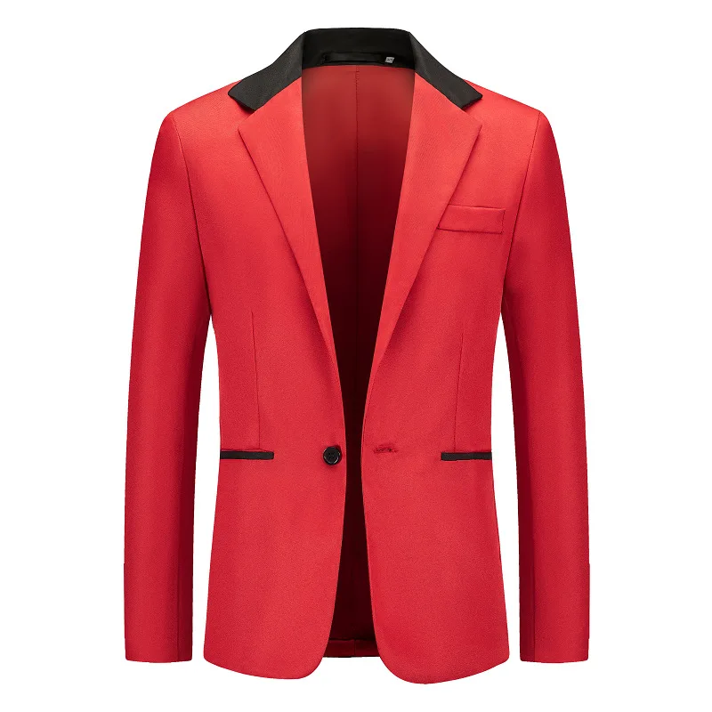 Men's Fashion colorblock business suit jacket youth trendy leisure slim 1 grain buckle blazer