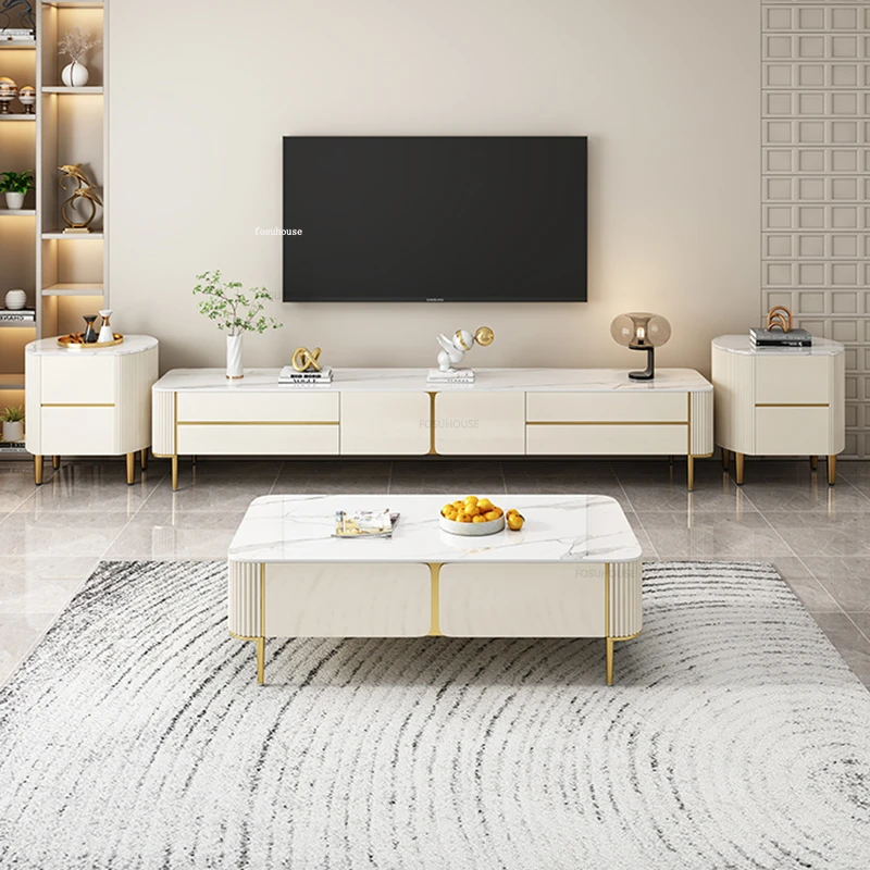 Nordic Slate TV Stands Modern Living Room Furniture Home Light Luxury TV Cabinet Simple Storage Cabinet Coffee Table Combination