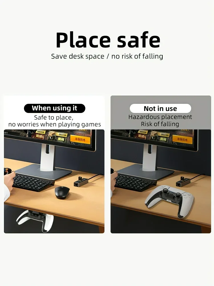 Under-Table Game Controller Hanger and Storage Rack with Adhesive Mount