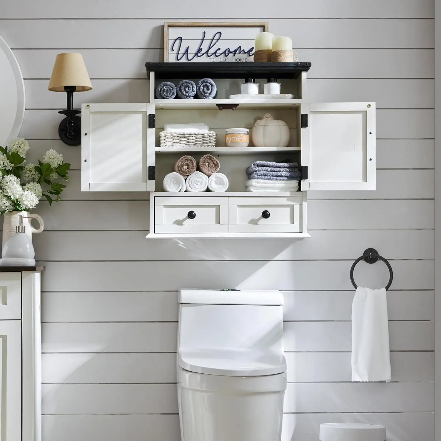 Bathroom Wall Cabinet, Farmhouse 24" Wide Medicine Cabinet with Drawer, Adjustable Shelf, Double Barn Doors, Storage Cabinets