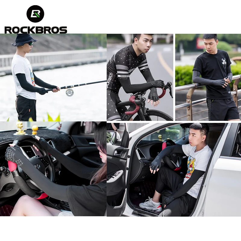 ROCKBROS Sport Arm Sleeve Glove 2 In 1 Breathable Elasticity Running Hiking Driving Sleeves Arms Warmer Glove For Sun Protection 6