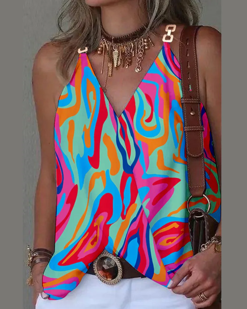 

Casual Sleeveless Tank Blouse Fashion Print shirt 2023 Summer Halter Sleeveless Loose Tops Female