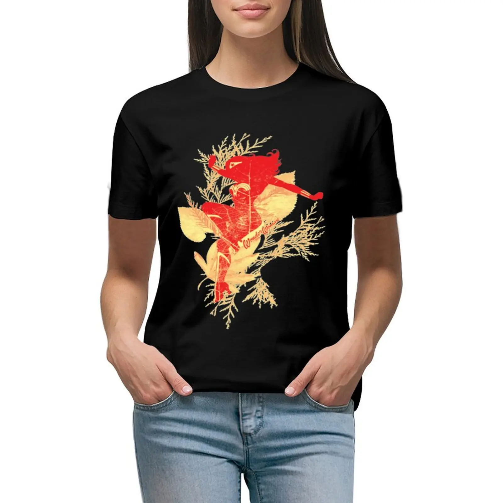 

Wonder. W.o.m.a.n Leaves Autumn T-shirt cute tops kawaii clothes Womens clothing