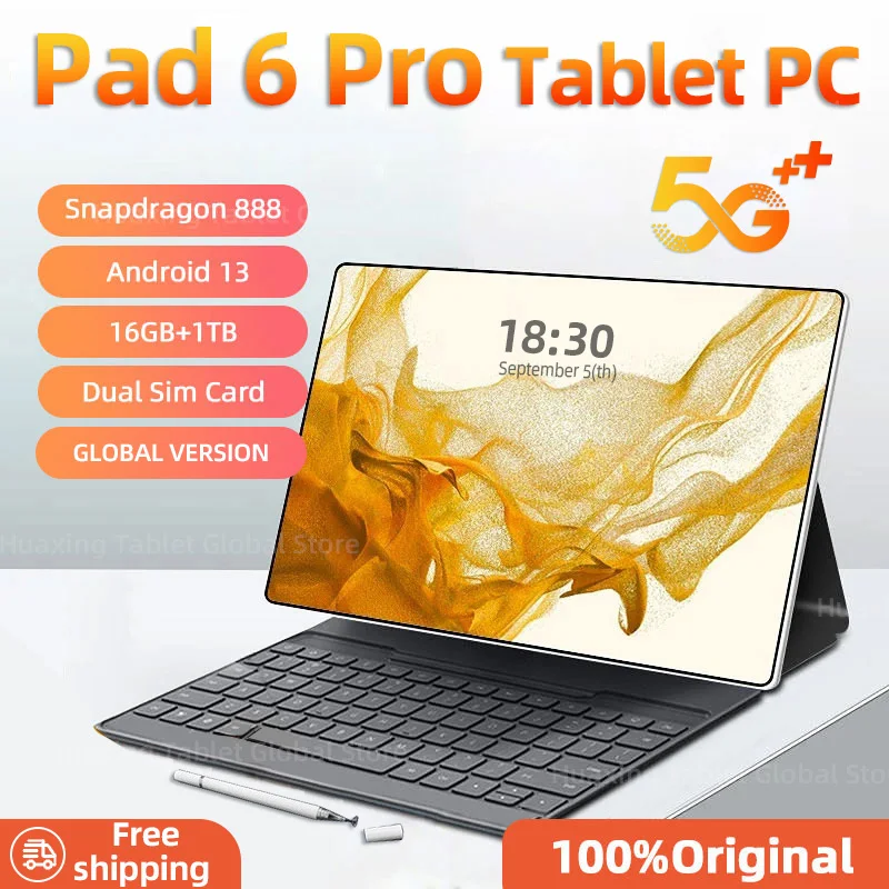 2024 오리지널 패드 6 프로 스냅드래곤 888 글로벌 버전 태블릿 PC, 안드로이드 13, 10000mAh RAM, 16GB ROM, 1TB, 5G, HD, 4K 화면, 와이파이 Mi