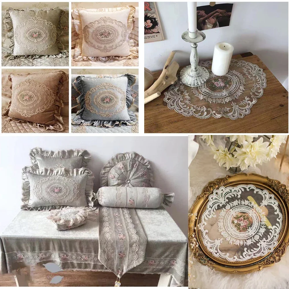 Lace Tablecloth Vintage French Lace ins Table Mat Embroidered Pastoral European Style Bedside Table Decoration Rose Placemat table cloth