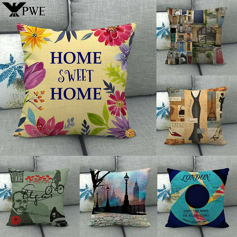 

45x45cm Pillow Case Tower Sofa Decorative Cushions Big Ben Bus Custom Pillow Cover England style Living Room Throw Pillow