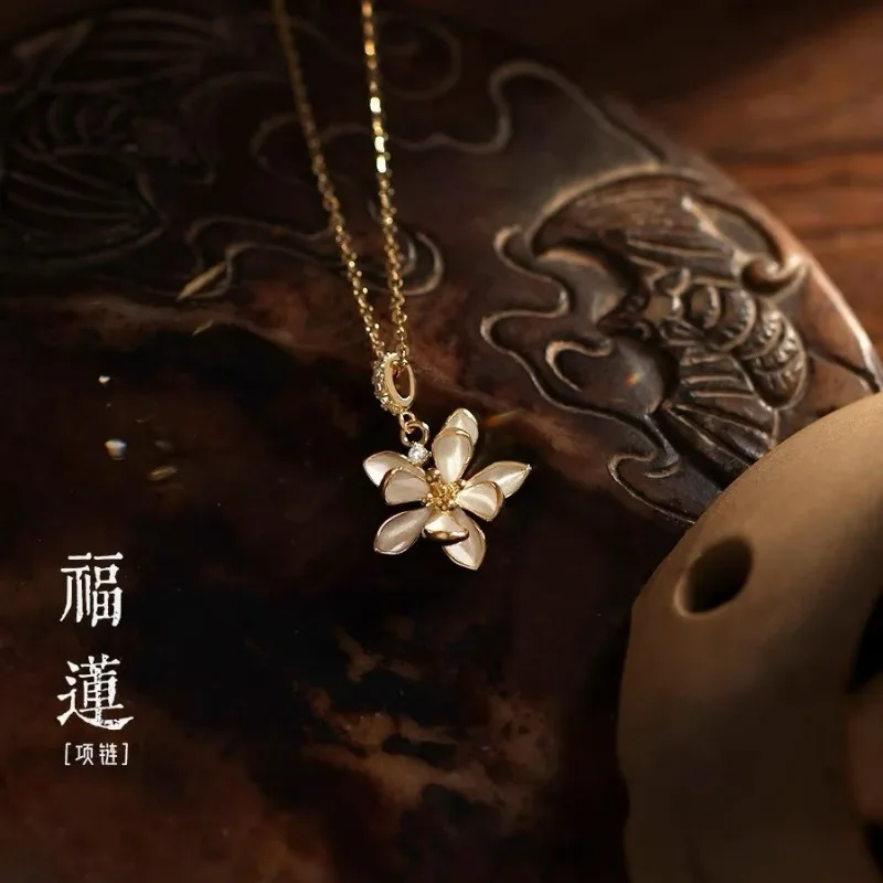 S925 Sterling Silver Orchid Flower Pendant Necklace Collar Chain for Women Small Group China-Chic Style Simple Fashion Jewelry