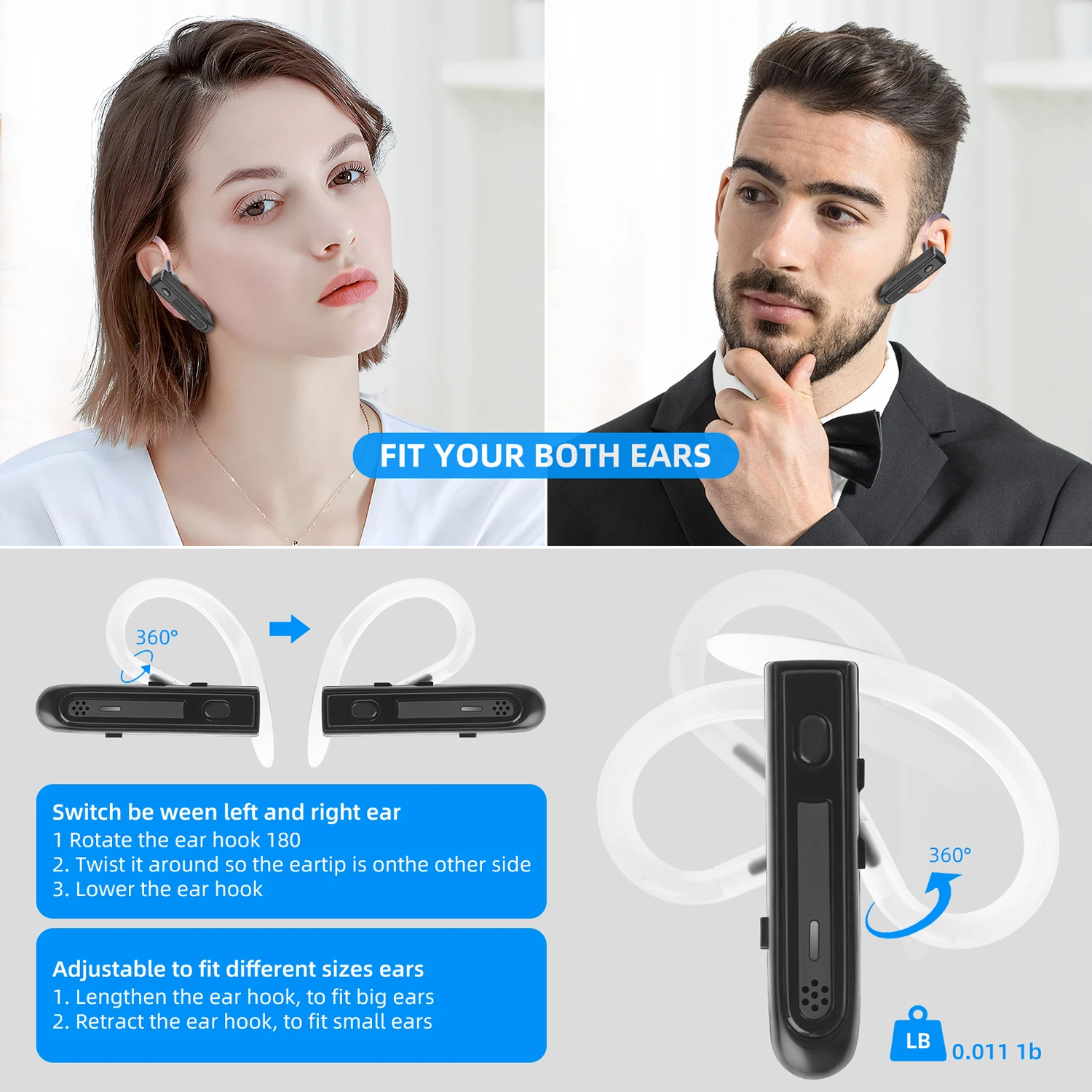 Description Picture 6 of item2024 Newest Bluetooth 5.3 Earphones Wireless Headphones Adjustable Ear-Hook Handsfree Mini Headset With HD Mic For All Smart Pho