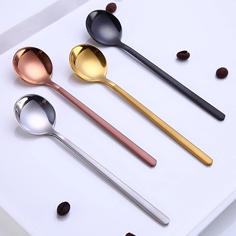 

Stainless Steel Coffee Head Round Spoon Long-Handled Dinner Stirring Dessert Spoons For Kitchen Accessories Gadgets