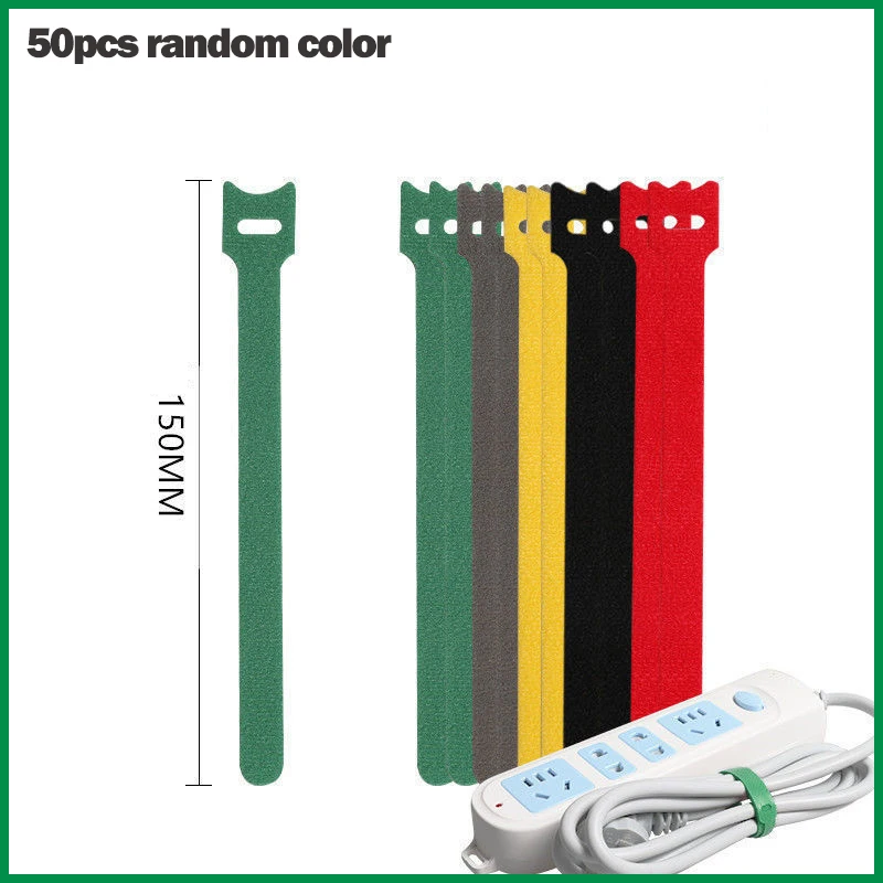 Description Picture 5 of item10/50pcs Adjustable Cord Ties Reusable Cable Ties Microfiber Hook Loop Cords Tape Storage Fastening Strap Tape Organizer