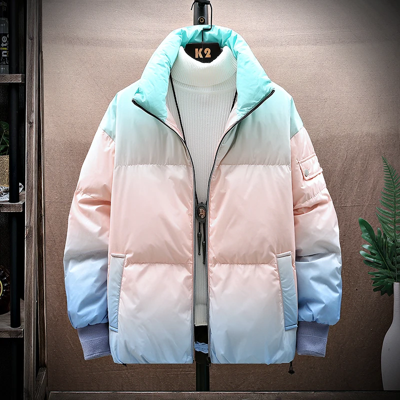 New Men's 2023 Autumn Winter Hooded Cotton-Padded Jackets Slim Gradient Thick Parkas Hip Hop Streetwear Warm Down Coats Clothing