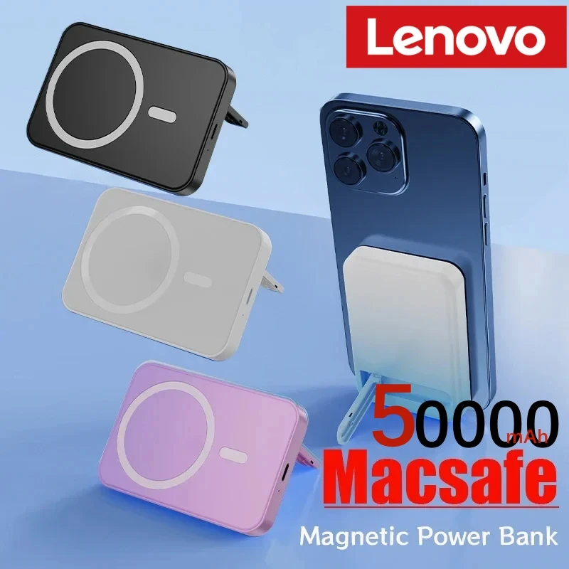 Power bank Lenovo Large Capacity Power Bank 50000mAh Portable Charger 120W Fast Charging Wireless PowerBank For iPhone Huawei Samsung