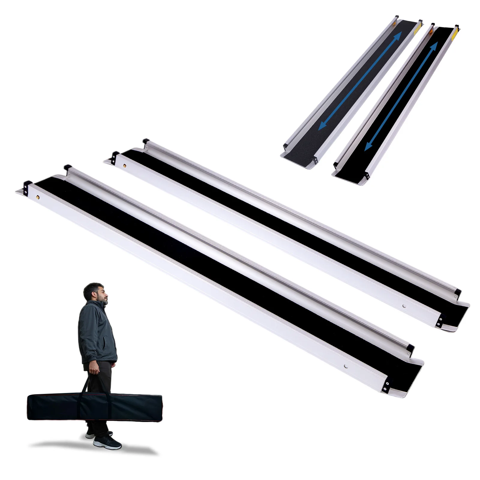 Adjustable Aluminum Ramps Portable Folding Threshold Wheelchair Ramp with Handbags Door Threshold Wheelchair Ramps for Doorways