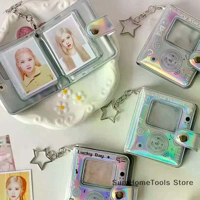 1pc 3-Inch Laser Colorful Mini Photo Album Truck Card Binder Keychain Pendant Kids Fans Collectible ID Photos