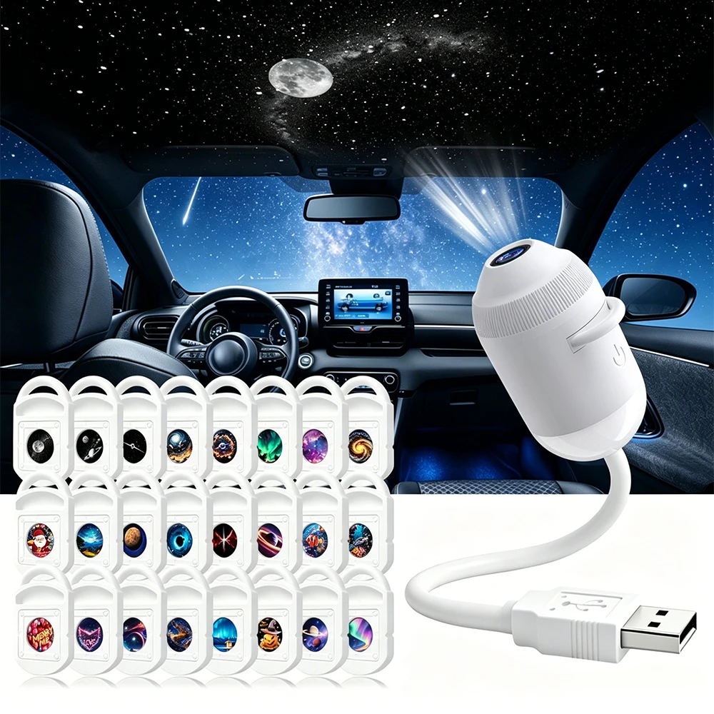 360 ° Illuminazione Ambientale a Proiezione di Stelle e Galassie per Interni Auto, Proiettore Cielo Stellato Regolabile con Controllo Touch USB