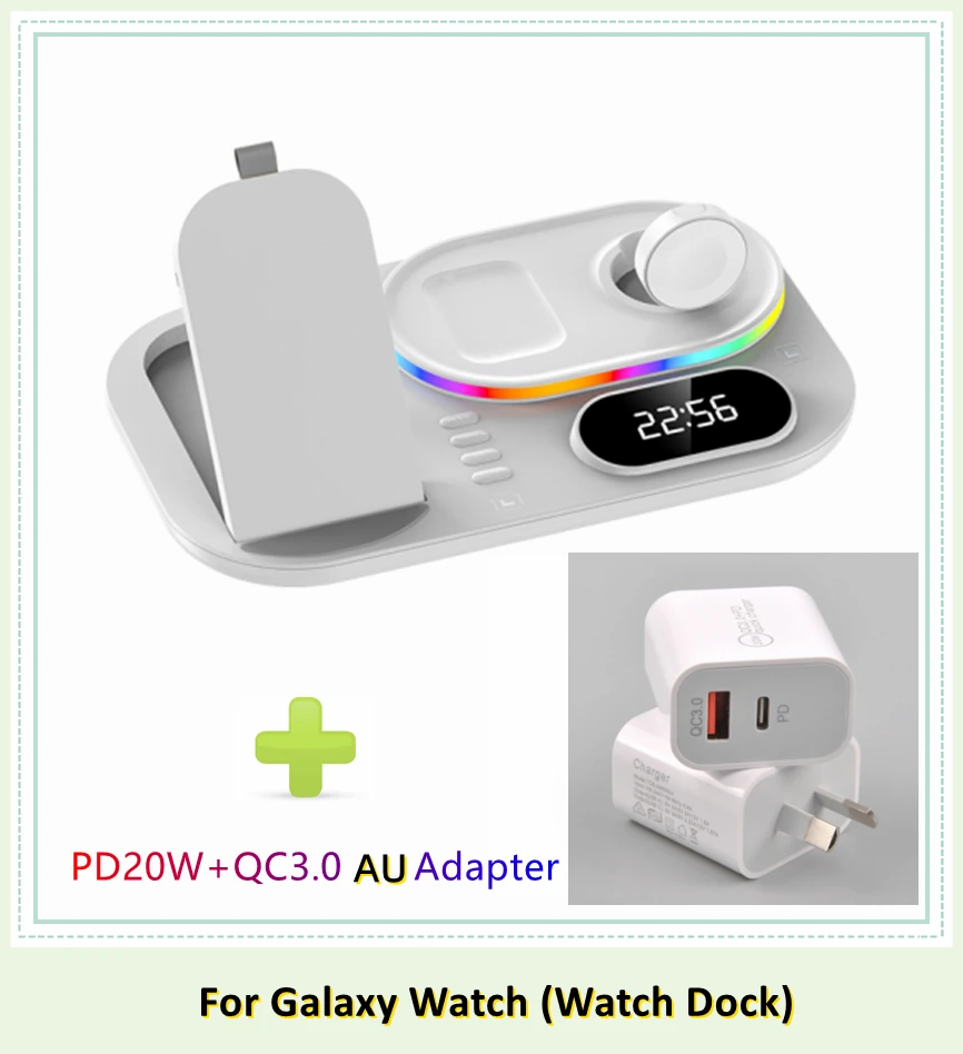 2022 RGB Wireless Charger Dock Qi 4 in 1 Charging Station Compatible with Apple Airpods iPhone 12 13 Samsung S21 Galaxy Watch 