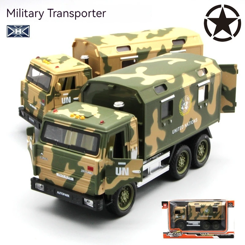 1:32 Military Transport Vehicle Alloy Model With Sound, Light And Sound Effects Pull-back Car Children's Toys Family Decoration train model 1 87 drb with p family characters original lighting five section pack second generation 23388 drg electric train toy