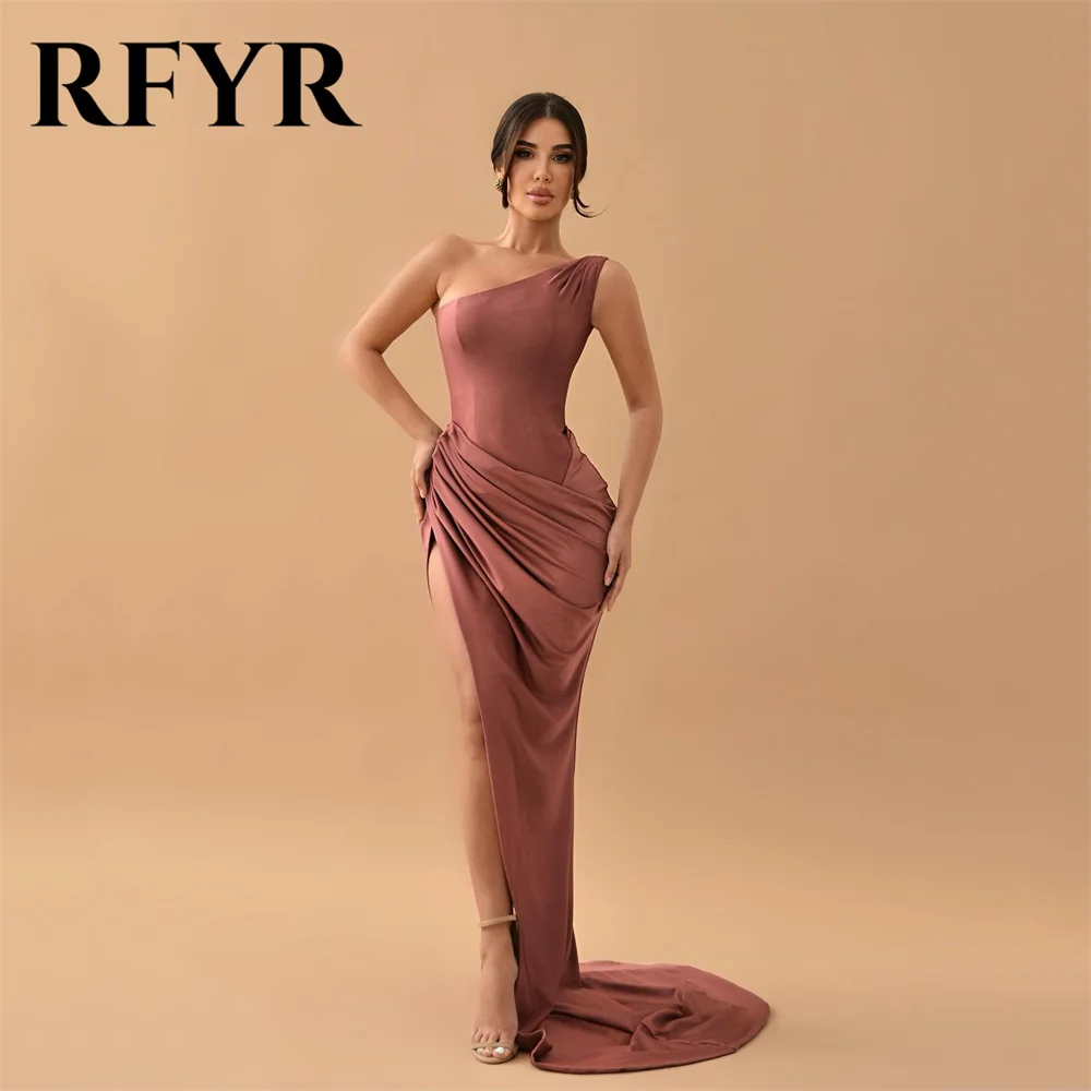 

RFYR Sexy Satin فساتين مناسبة رسمي2024 Mermaid Evening Dress One Shoulder Trumpet Robe De Soirée Sexy Side Split Prom Dress