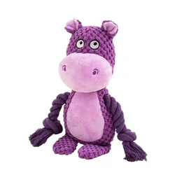 Interactive Animal Plush Rope Toy - Engaging Squeak and Chew Fun (Hippo)