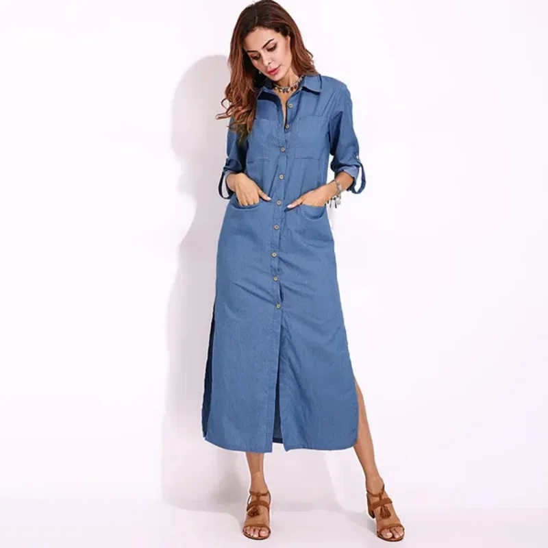Muslim Abayat Dress with Long Sleeve, Casual Denim Skirt, Cardigan, Elegant Shirt, Fashion, Temperament