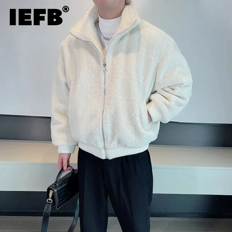 

IEFB Winter Men's Standing Collar Loose Plush Thickened Jackets Warm Lamb Wool Cotton Coat Fashion Fur Mink Outerwear 9C3155