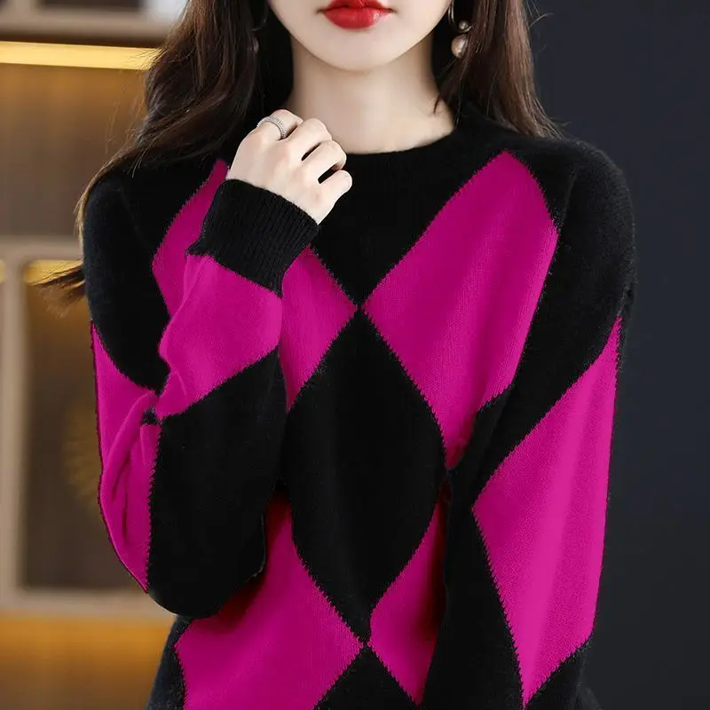 Autumn Winter KPOP Fashion Style Harajuku Slim Fit Tops Women Loose Casual All Match Knitwear O Neck Insert Long Sleeve Sweaters