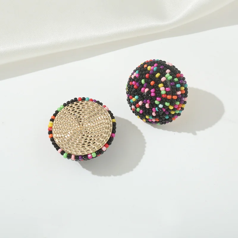 2023 Wholesale European and American Women Retro Earrings Fashion Bohemia Handmade Epoxy Color Rice Bead Earrings