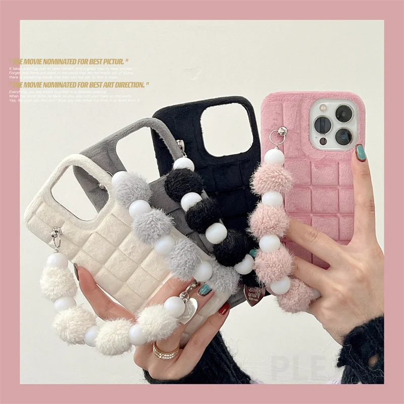Cute Pompom Bracelet Phone Case For apple iPhone 11 12 13 14 Pro Max