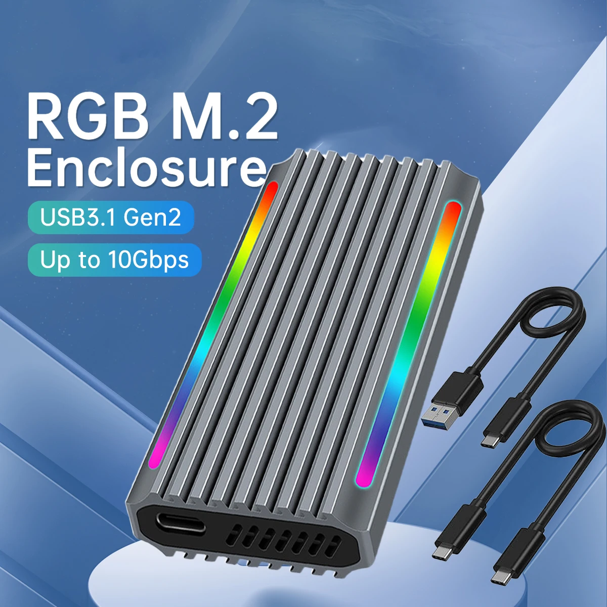 알루미늄 합금 SSD M2 NVMe RGB 케이스, 10Gbps RGB M.2 SS..