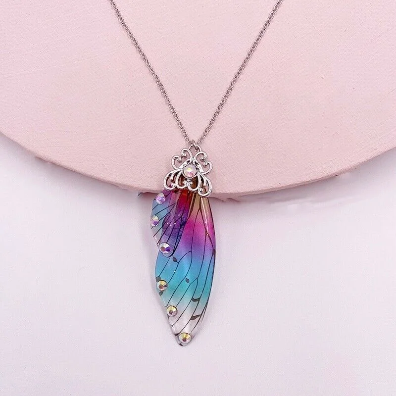 12 colors fashion Silver gold Fairy Purple Gradient Clear Resin Butterfly Shiny Insect Wing Pendant necklace for women jewelry - Image 2