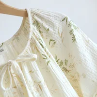 2026 New Women's Pajama Skirt 100% Pure Cotton Crepe Medium Length Short Sleeve Pajama Skirt Fragmented Flower Sweet Home Dress - Image 5