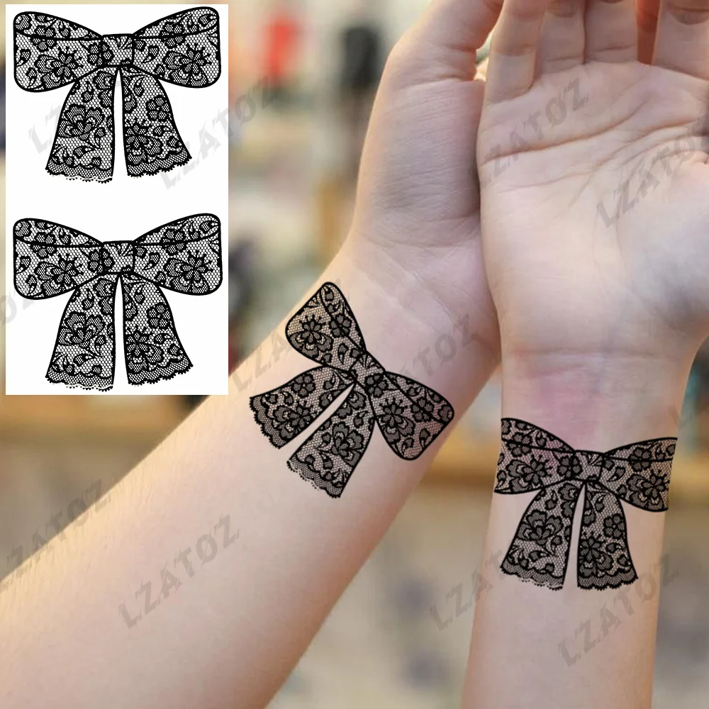 

Sexy Bow Gift Temporary Tattoos For Woman Girls Realistic Fake Lace Flower Elephant Tattoo Sticker Body Art Washable Tatoos